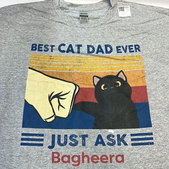 Best Cat Dad Ever Just Ask Bagheera Men’s Grey Short Sleeve Graphic Tee Size XXL - Picture 1 of 4